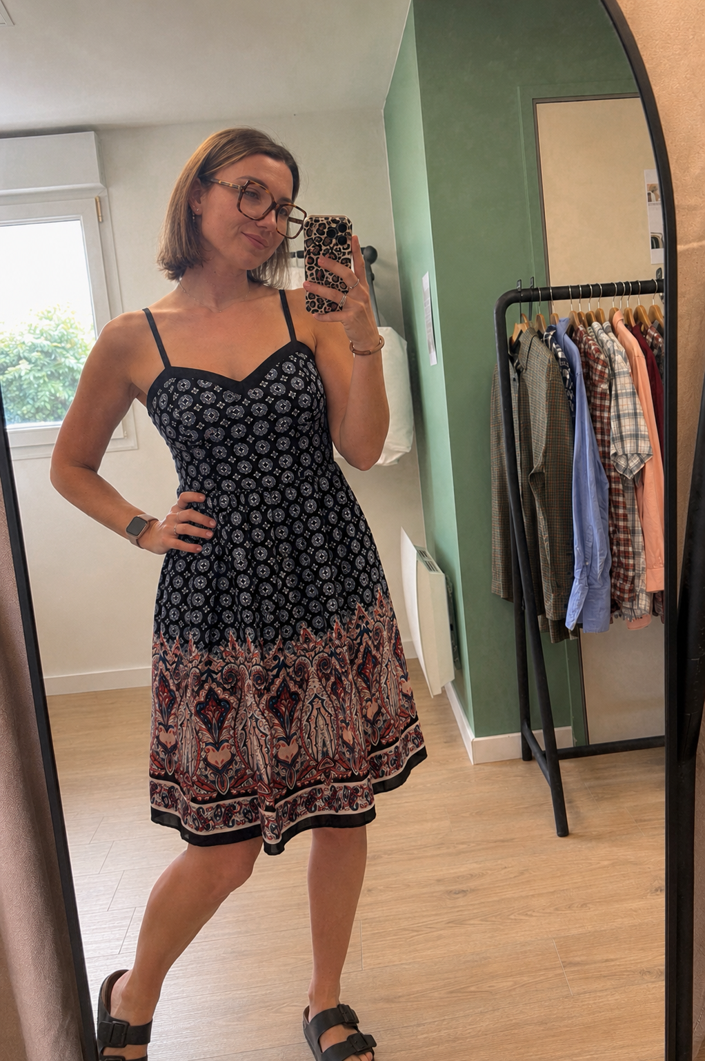 Robe fluide imprimé bohème bleu marine, rouge & blanc - Taille S