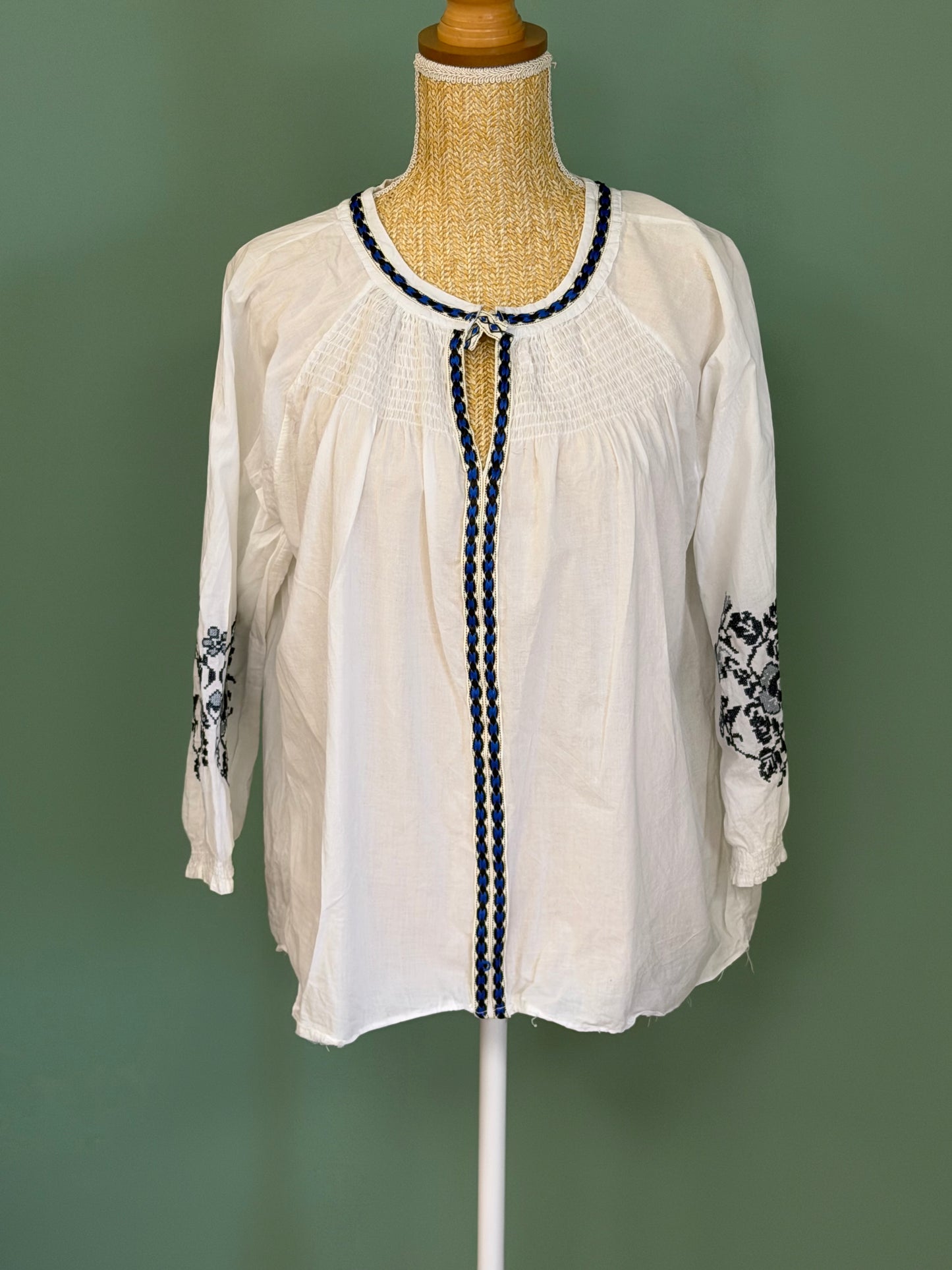 Blouse bohème blanche brodée femme XL