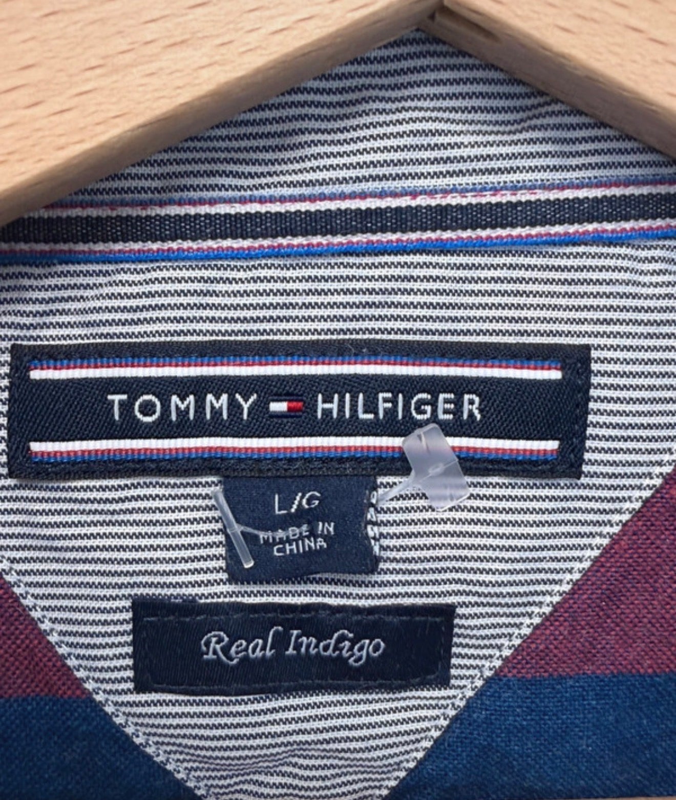 Chemise Real Indigo rayée bleu marine & bordeaux - Tommy Hilfiger - Taille L