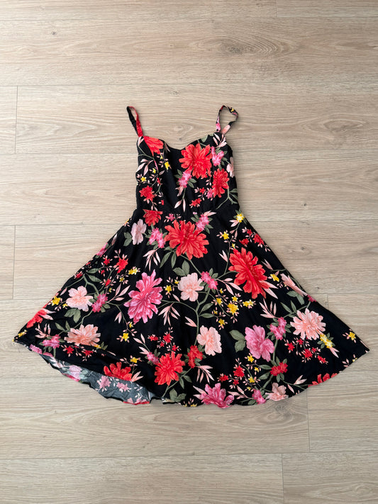 Robe bleue fleurie à bretelles nouées – Taille XS