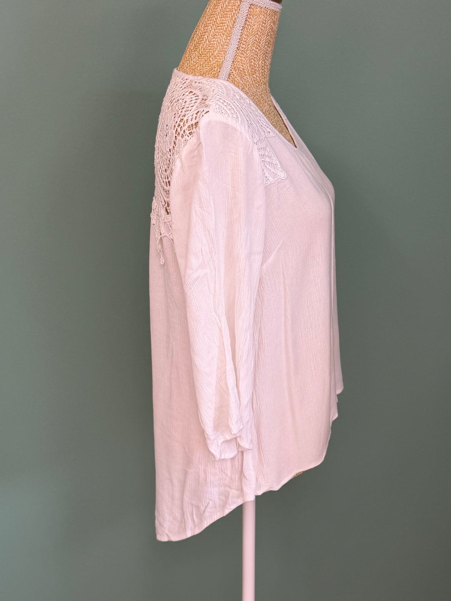 Blouse blanche à dentelle crochetée dos femme M/L en viscose