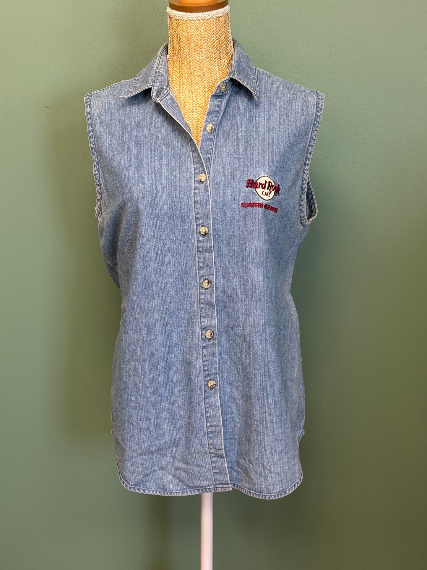 Chemise Denim Sans Manches Y2K -  Hard Rock Café -  XL Hard Rock Cafe