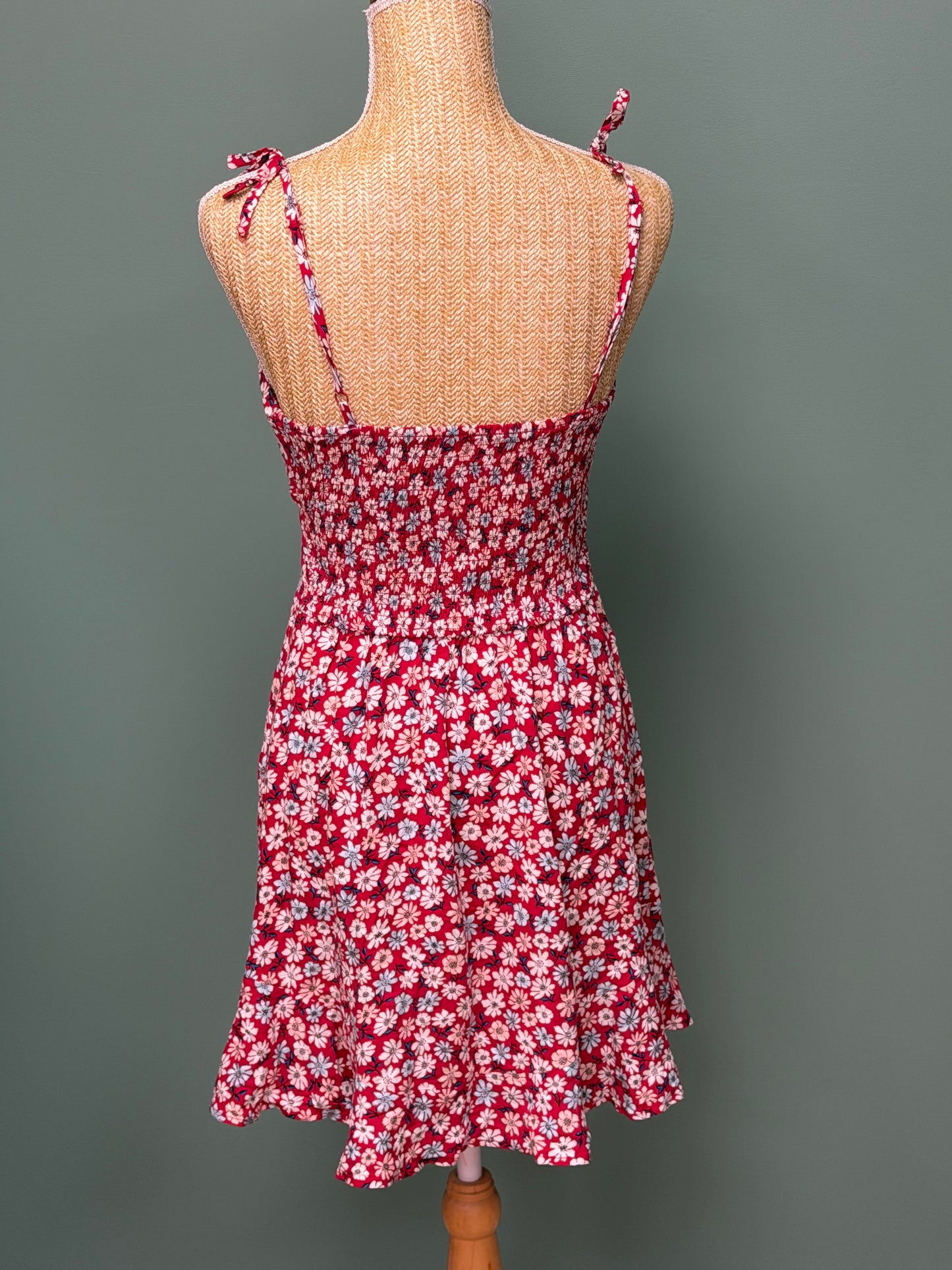 Robe fleurie rouge à bretelles nouées - Taille M