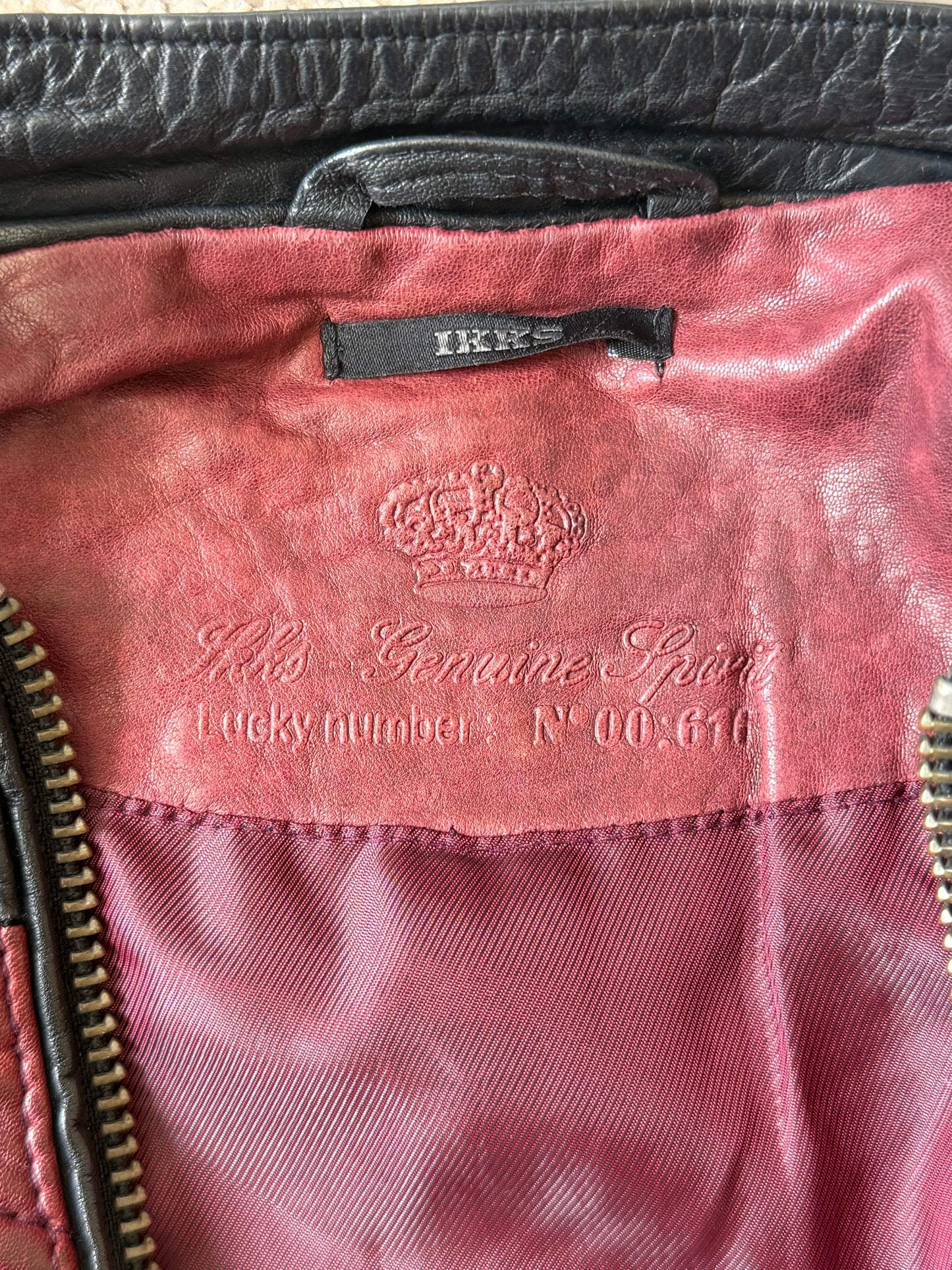 Veste en cuir IKKS bordeaux & noir