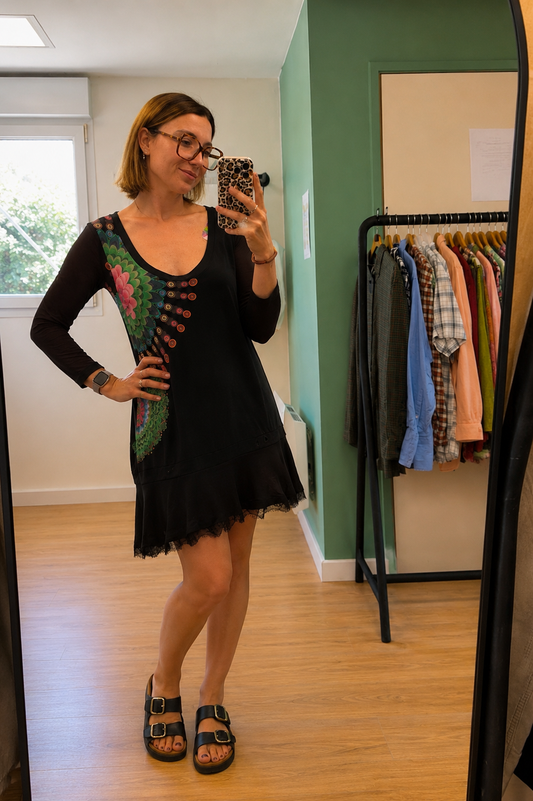 Tunique / Robe Desigual noire imprimé paon - Taille XXL
