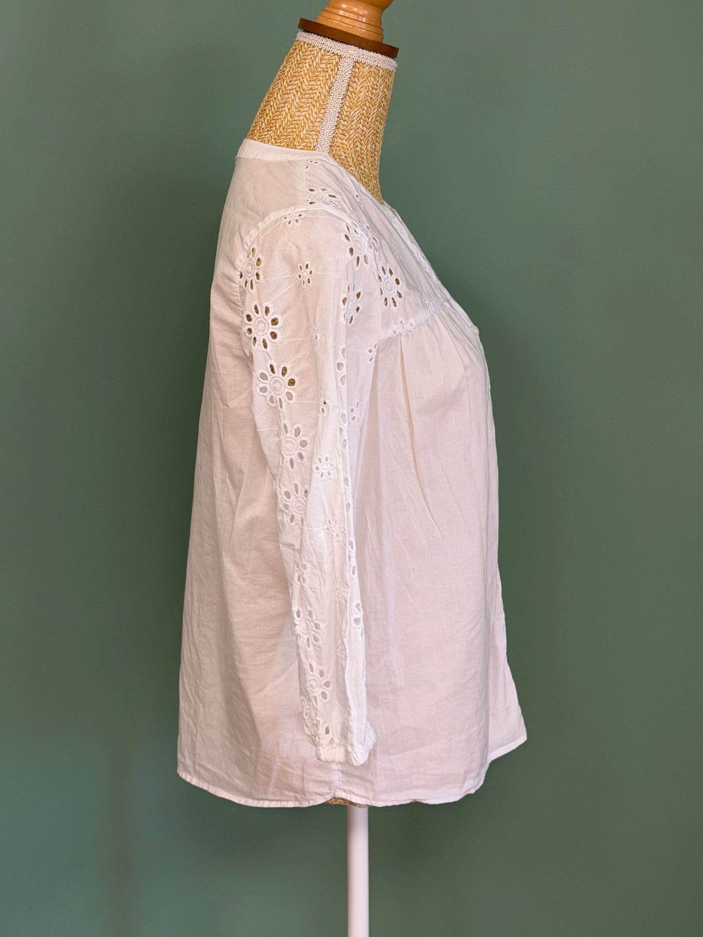 Blouse blanche en coton brodé femme M