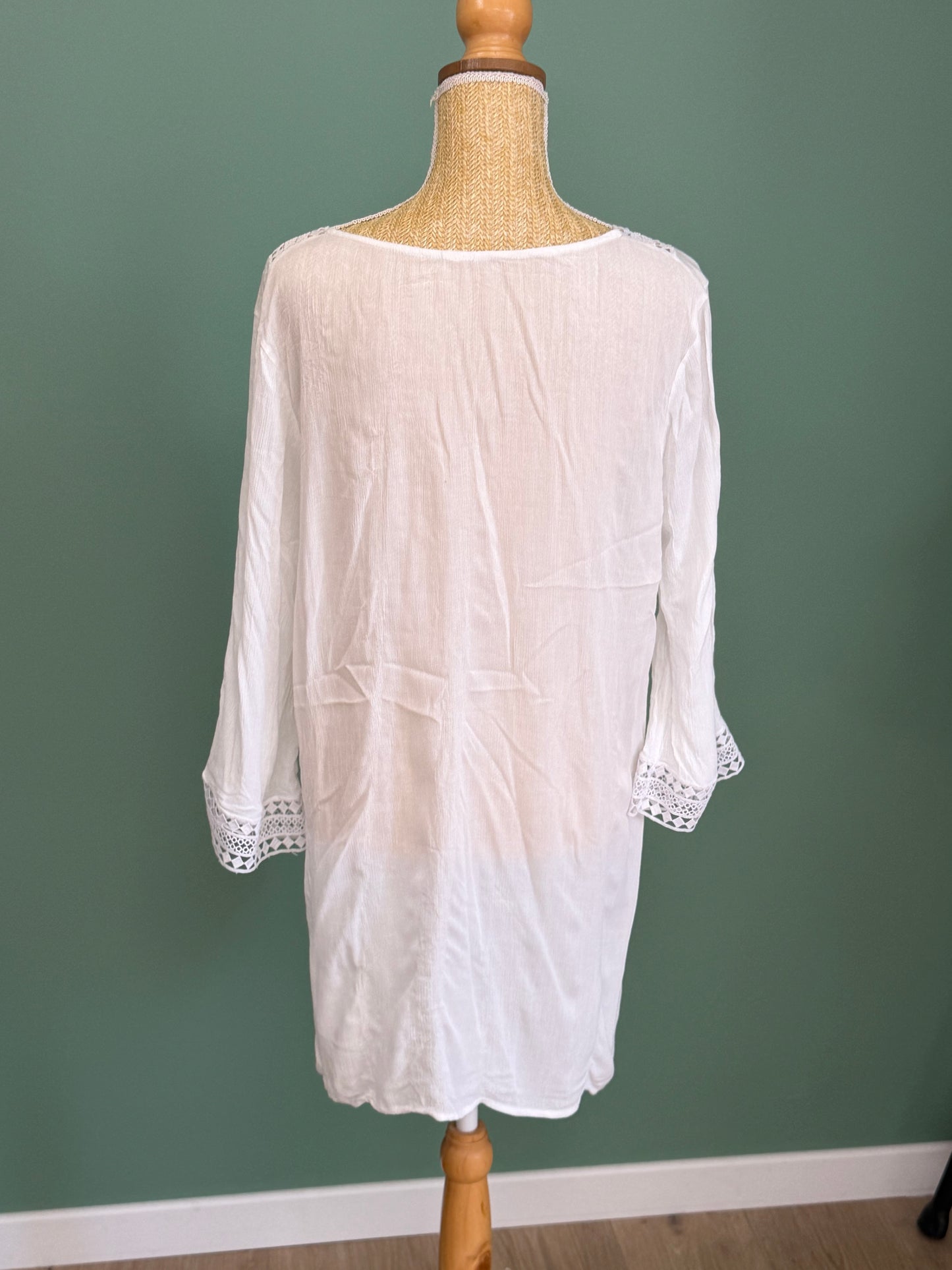 Robe tunique blanche à dentelle bohème femme XL