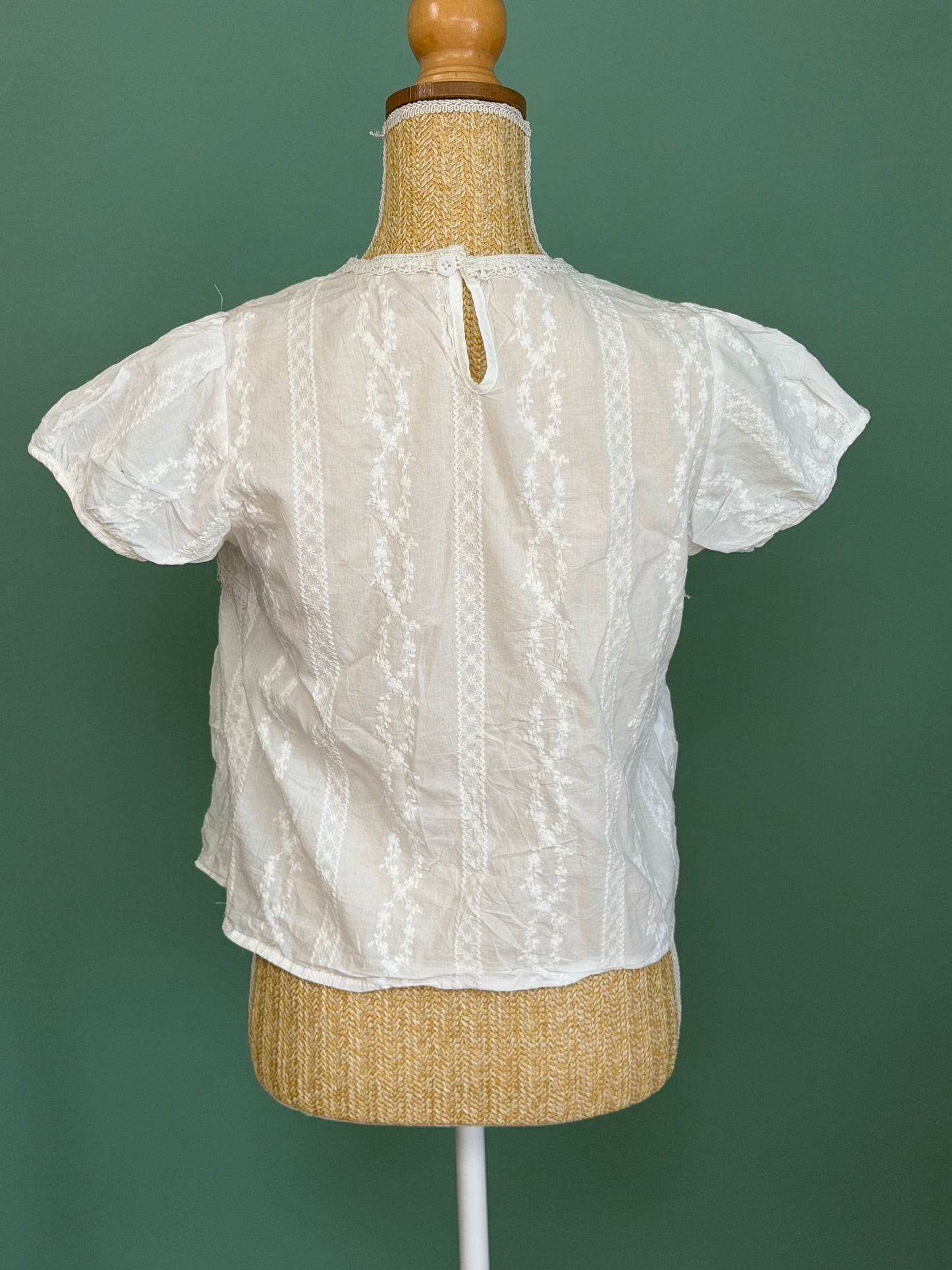 Blouse blanche brodée à manches courtes femme M