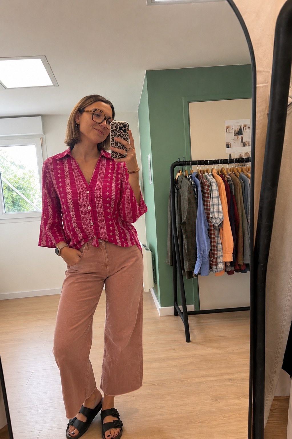 Chemise bohème brodée fuchsia ZARA 100 % coton – Taille S