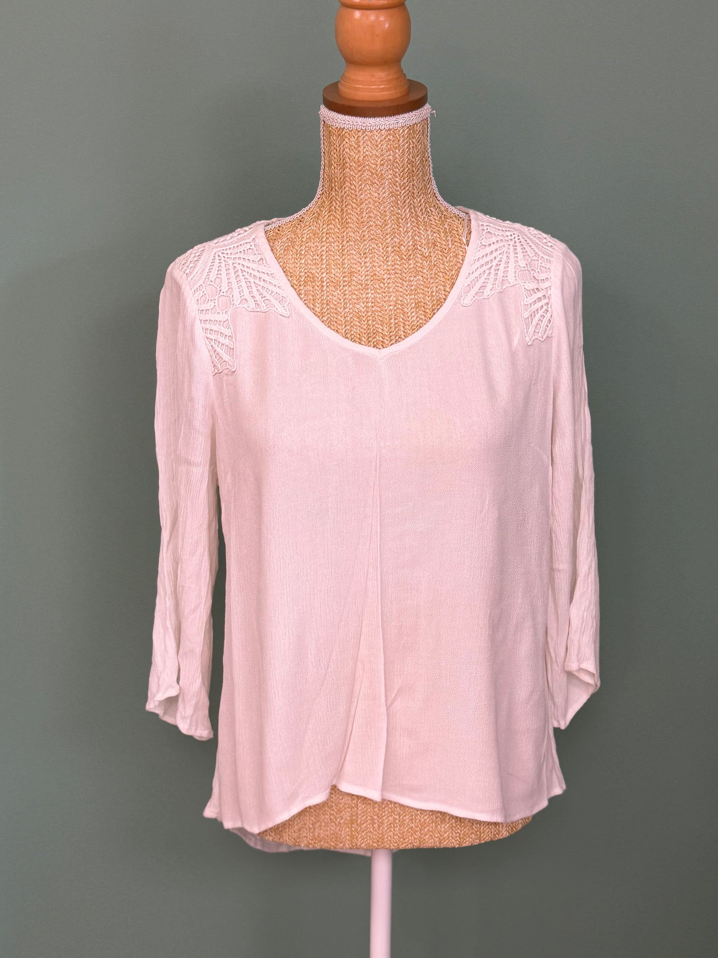 Blouse blanche à dentelle crochetée dos femme M/L en viscose