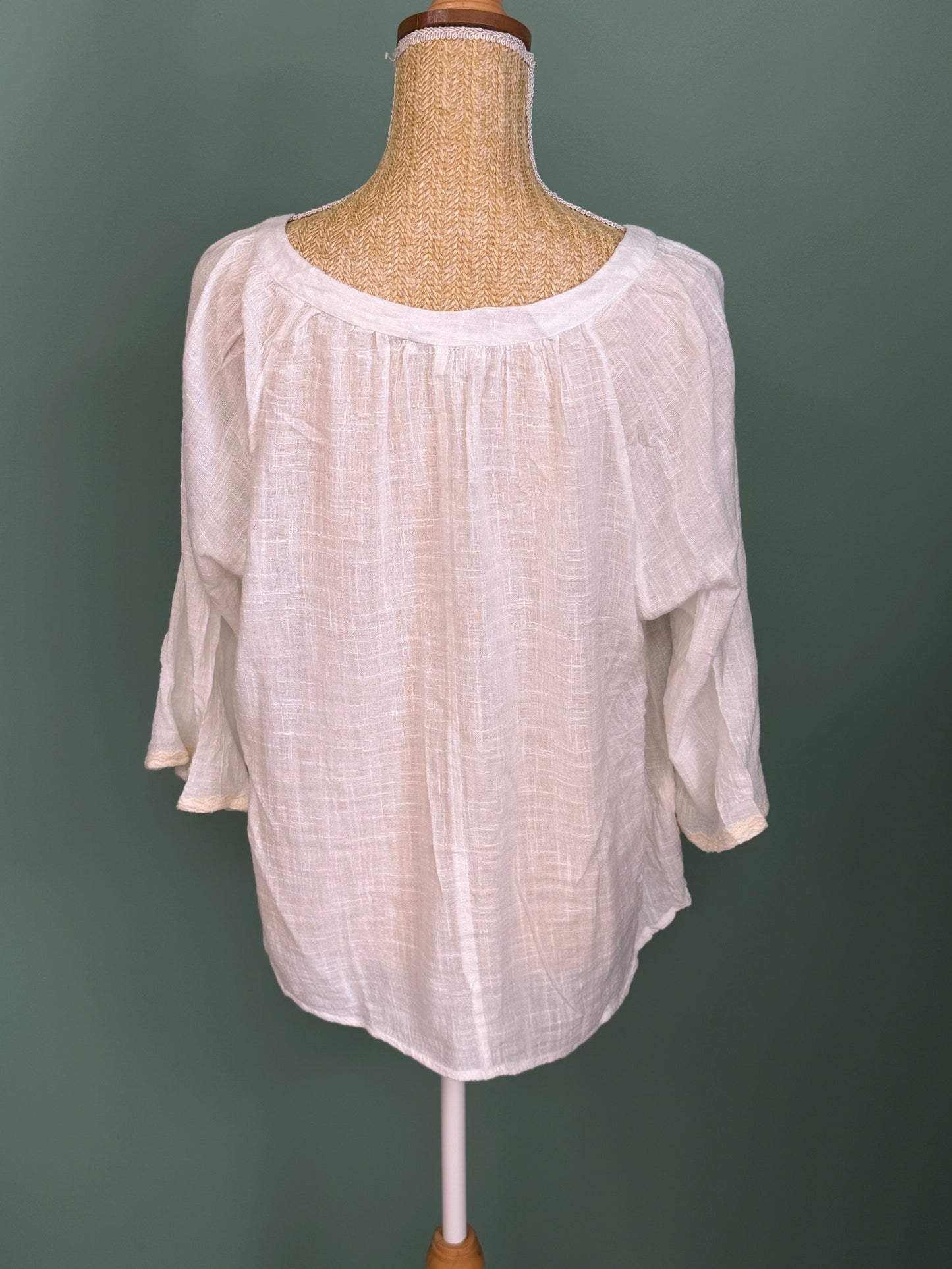 Blouse blanche brodée en coton à pompons femme M/L