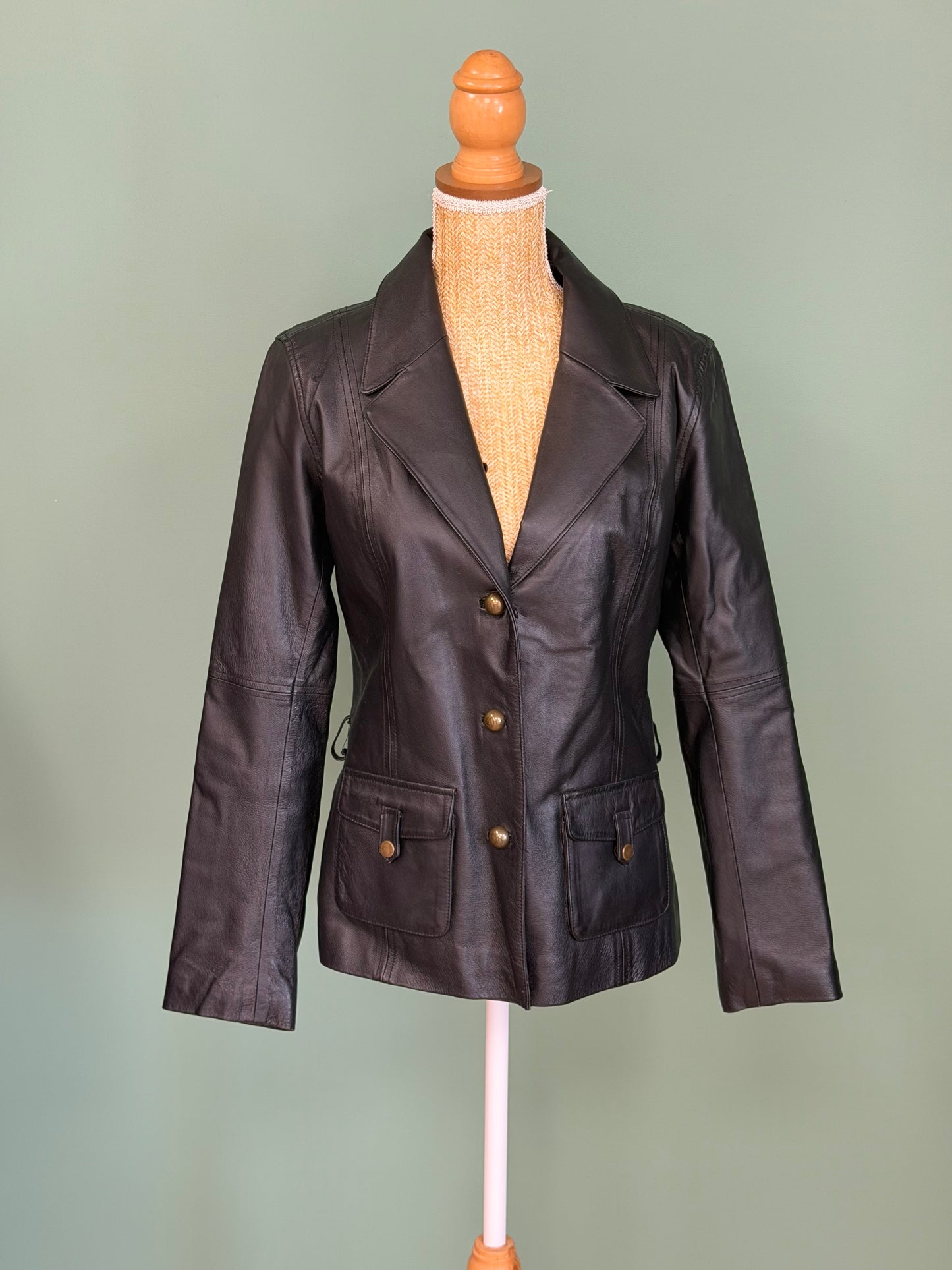 Veste en cuir véritable noir In Extenso cintrée – Taille 40