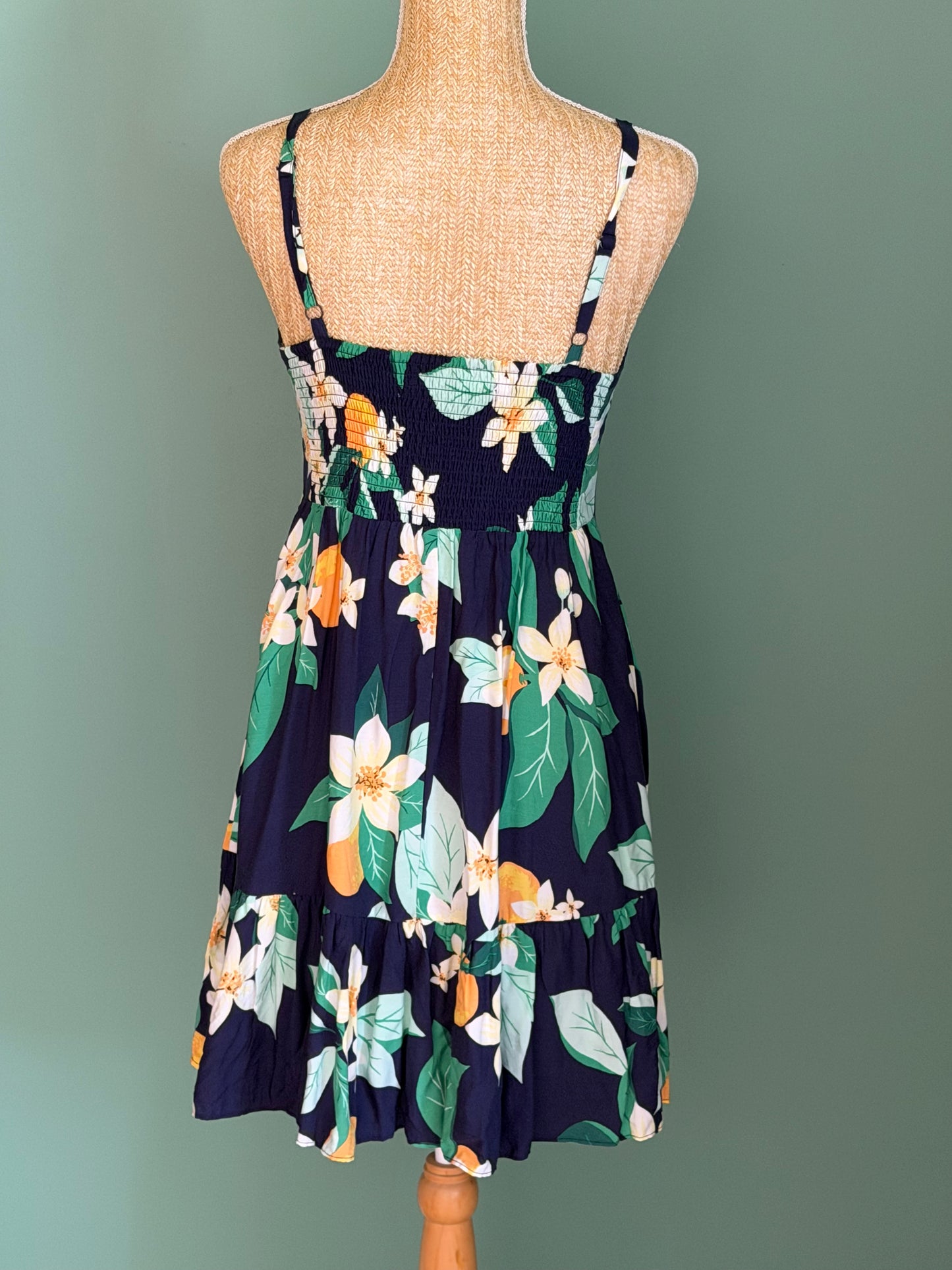 Robe fleurie marine à imprimé citronnier – Taille S
