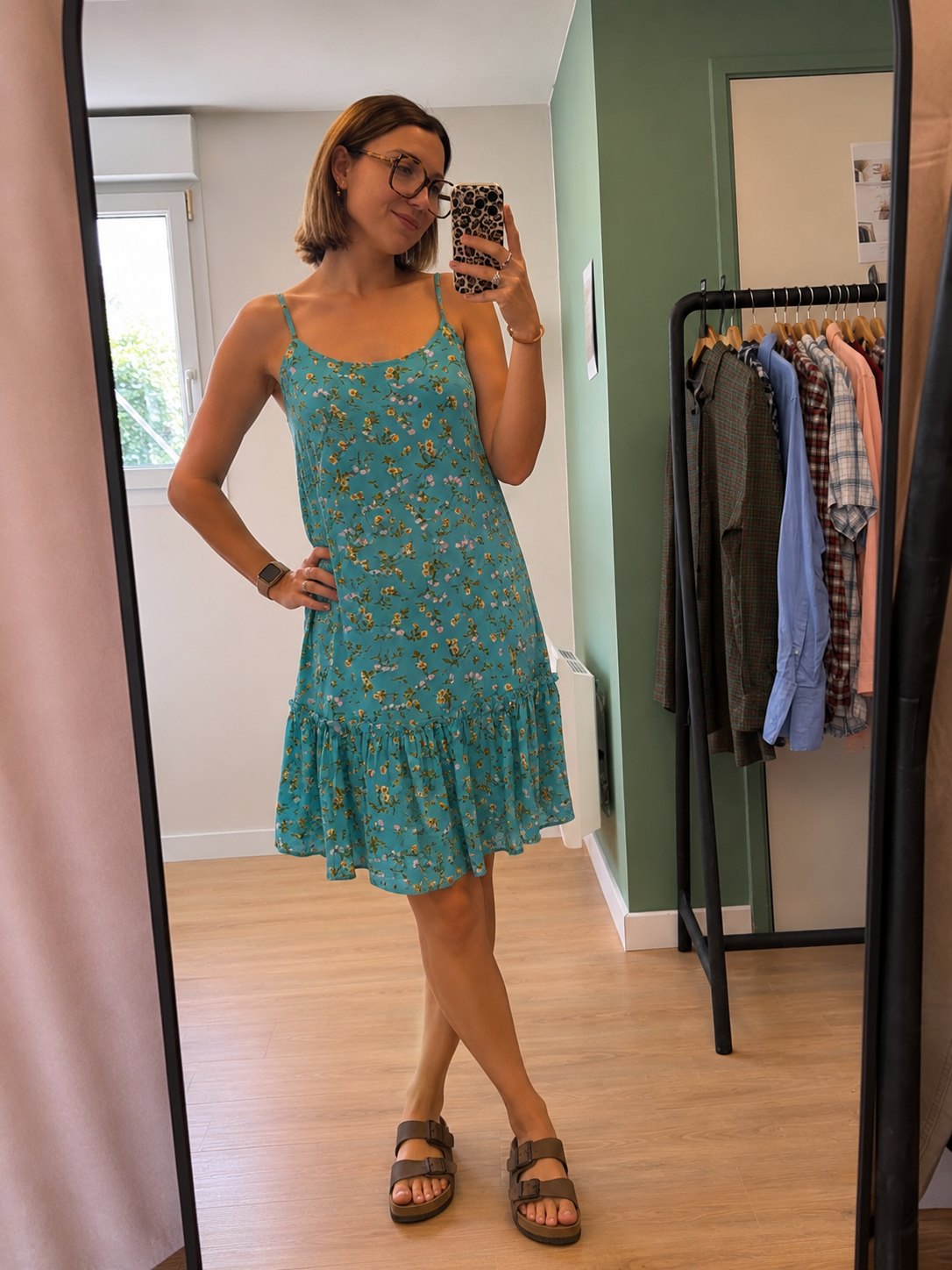 Robe fleurie bleu turquoise – Taille M