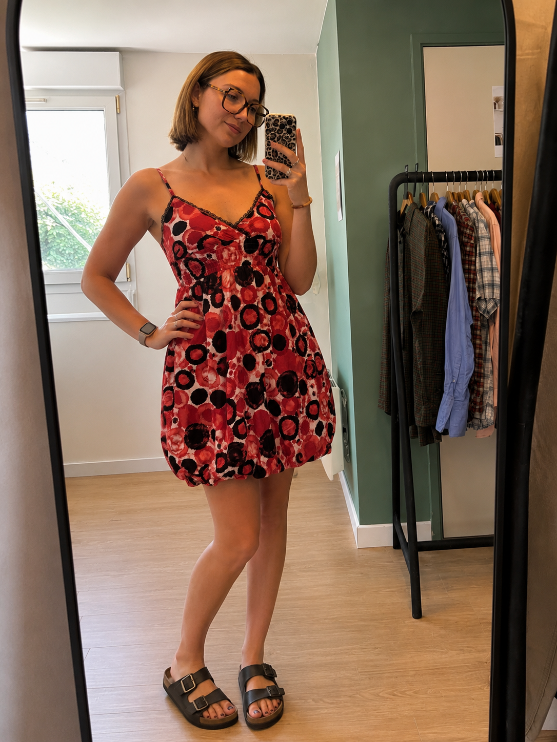 Robe à imprimé graphique rouge – Taille S