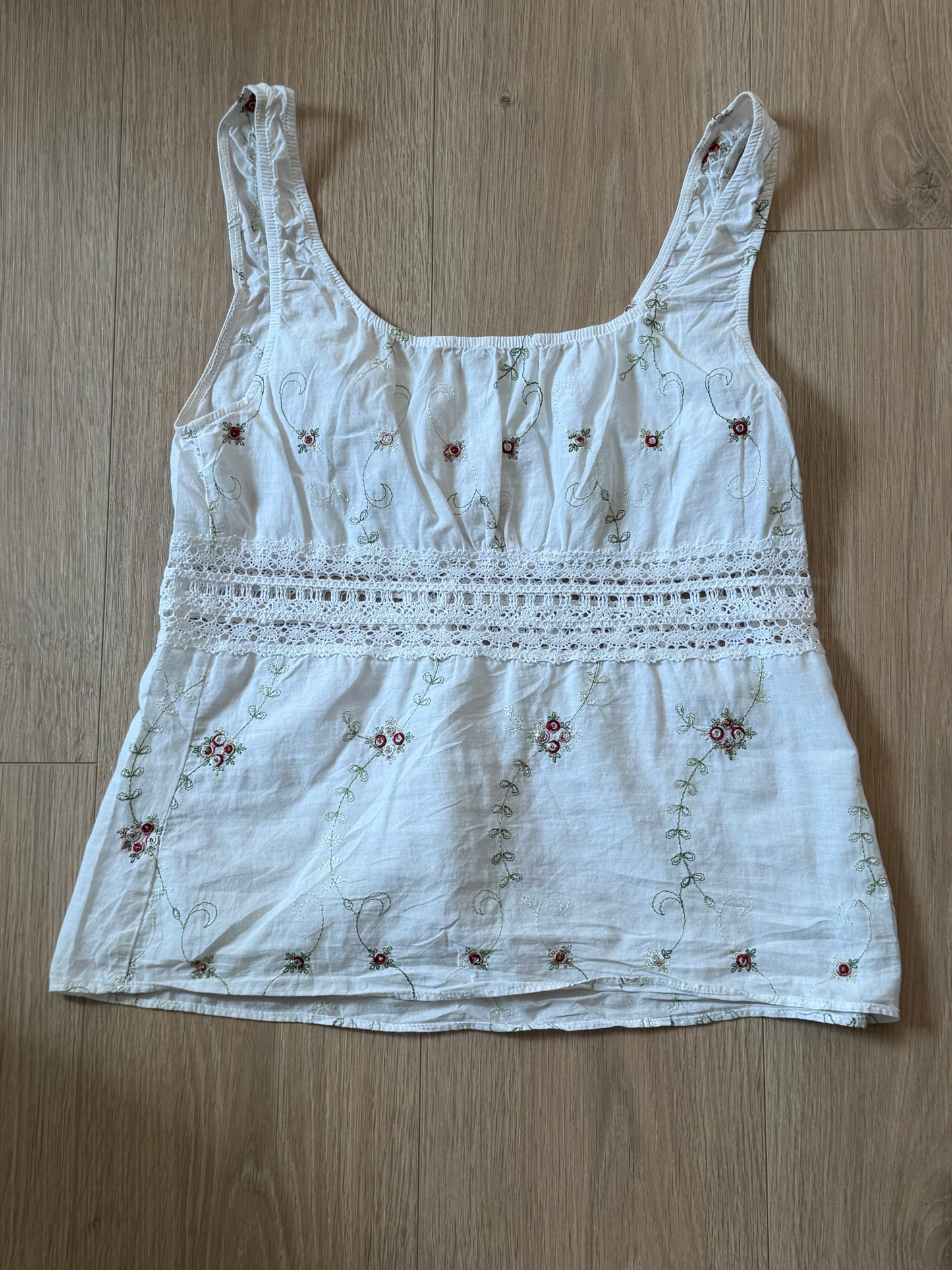 Débardeur bohème blanc brodé en coton – Taille S/M