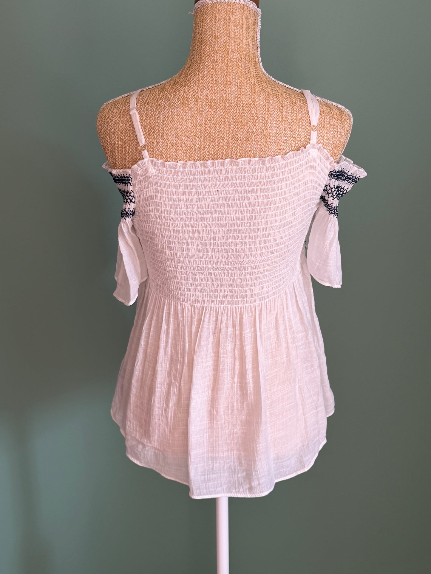 Top bohème blanc épaules dénudées – Taille M