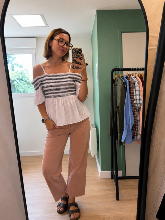 Top bohème blanc épaules dénudées – Taille M