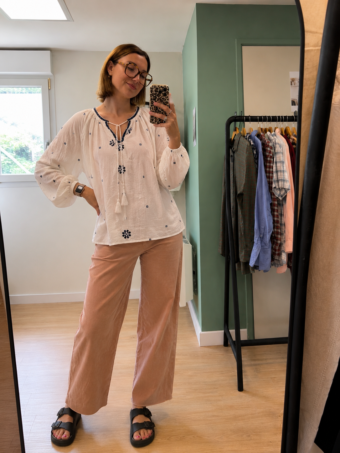 Blouse bohème blanche brodée en coton – Taille XL