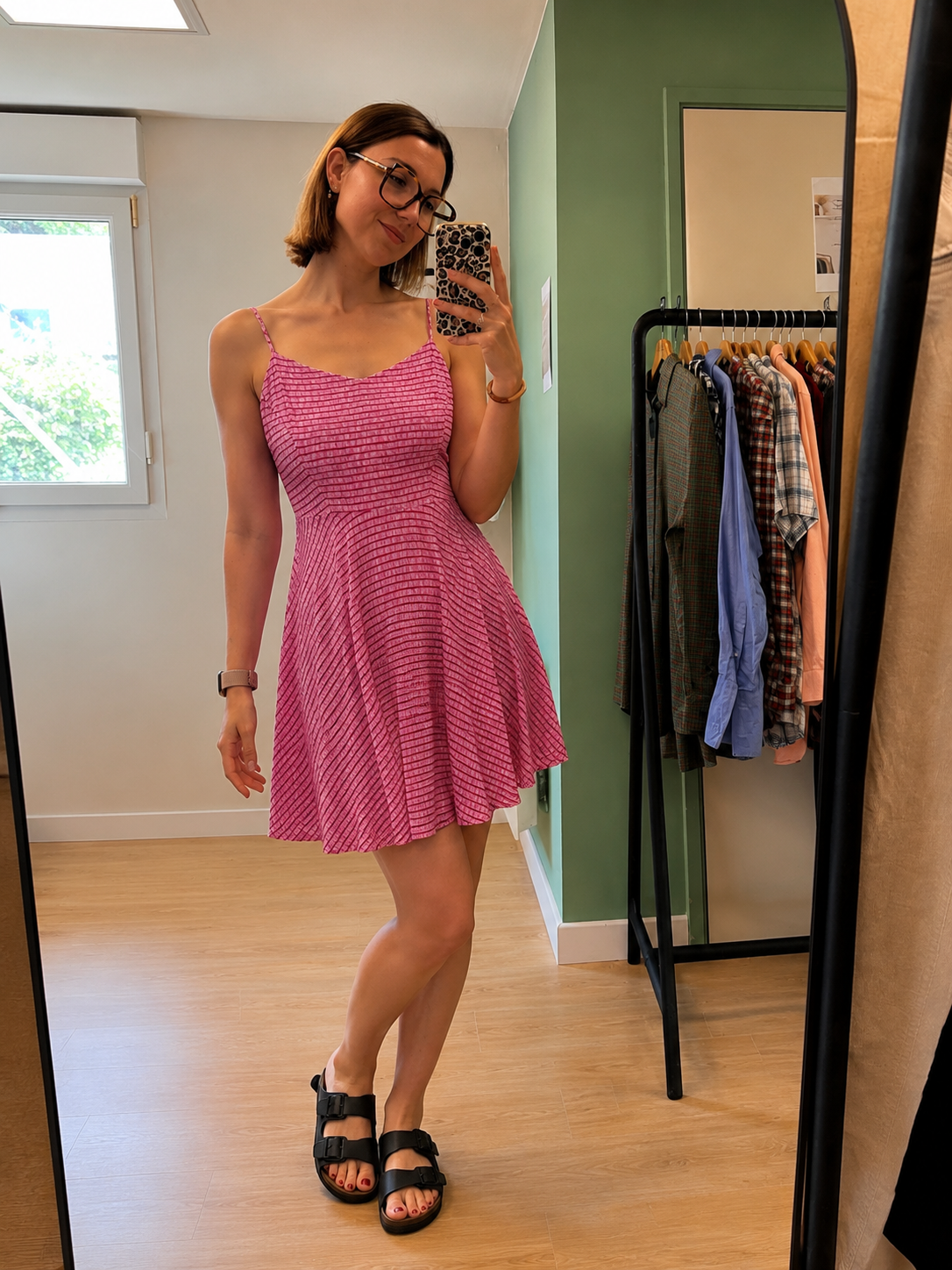 Robe patineuse rose à rayures fines en viscose – Taille M
