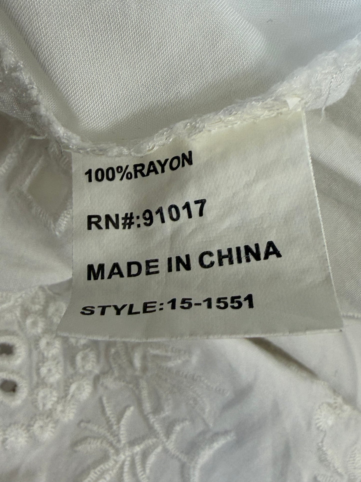 Tunique blanche brodée en rayonne à manches 3/4 – Taille XL