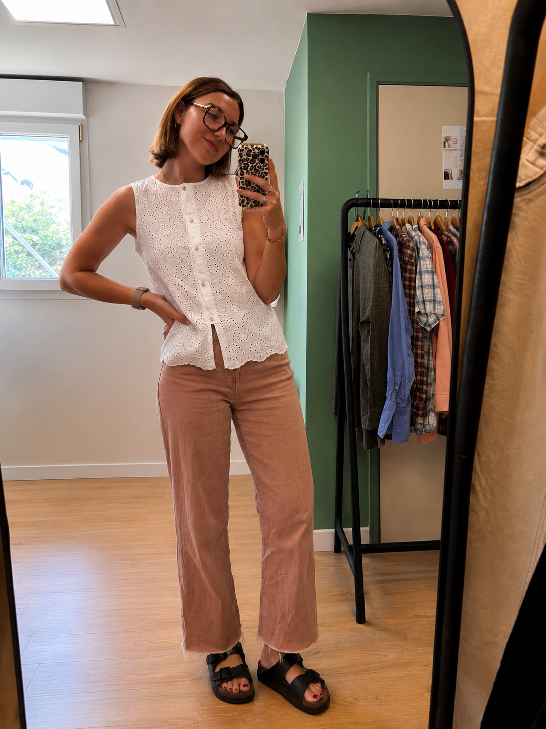 Blouse sans manches en broderie anglaise blanche – Taille L