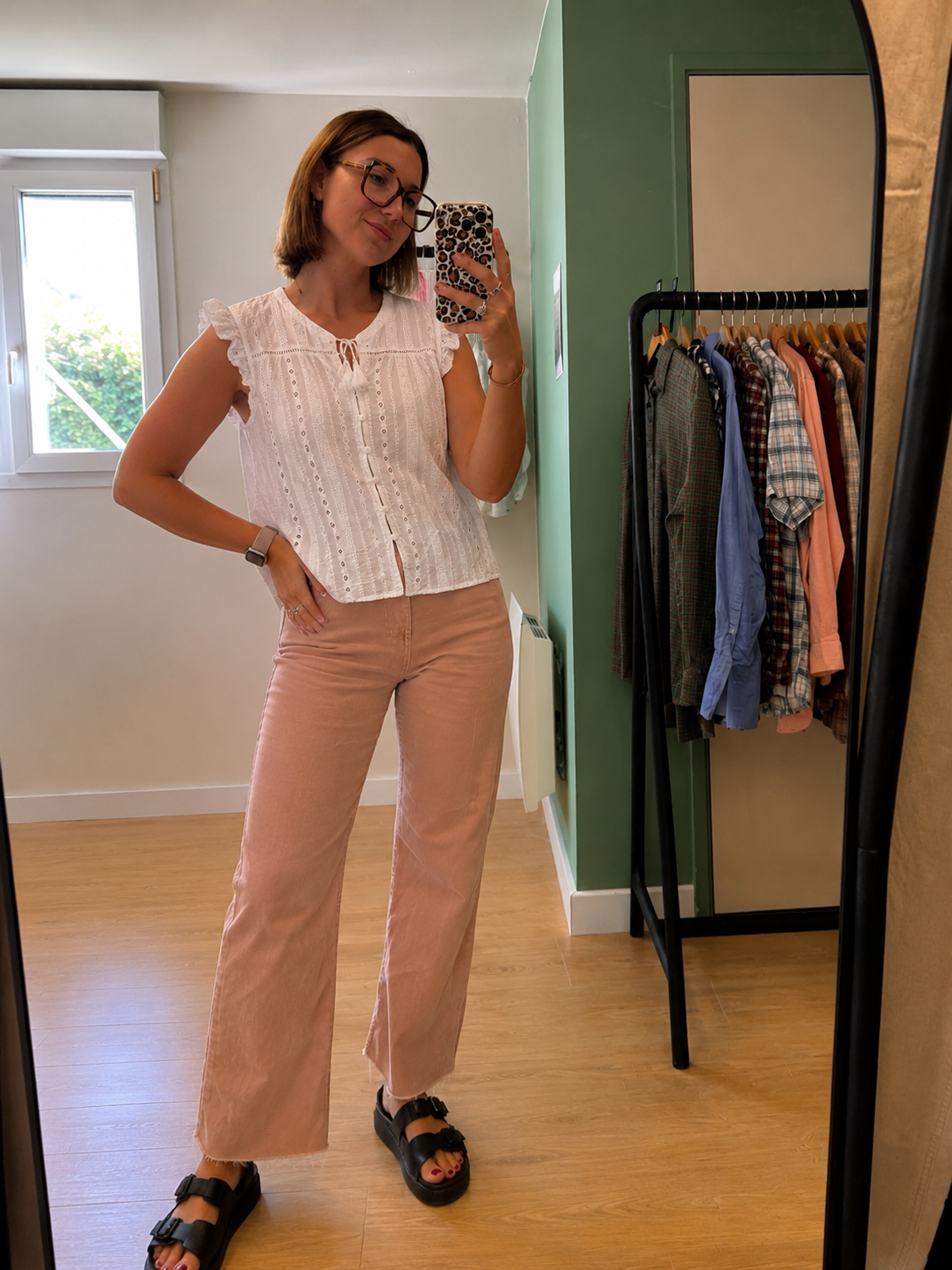 Débardeur brodé à fleurs blanc cassé – Taille XL