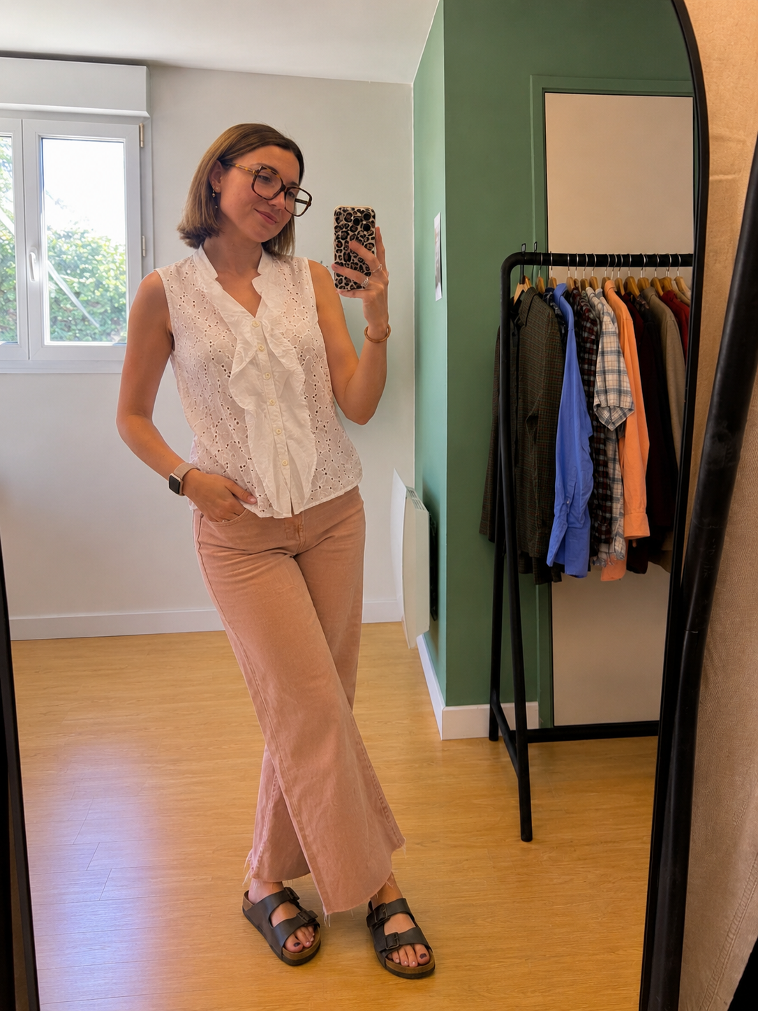 Chemisier sans manches à volant en broderie anglaise blanc – Taille M