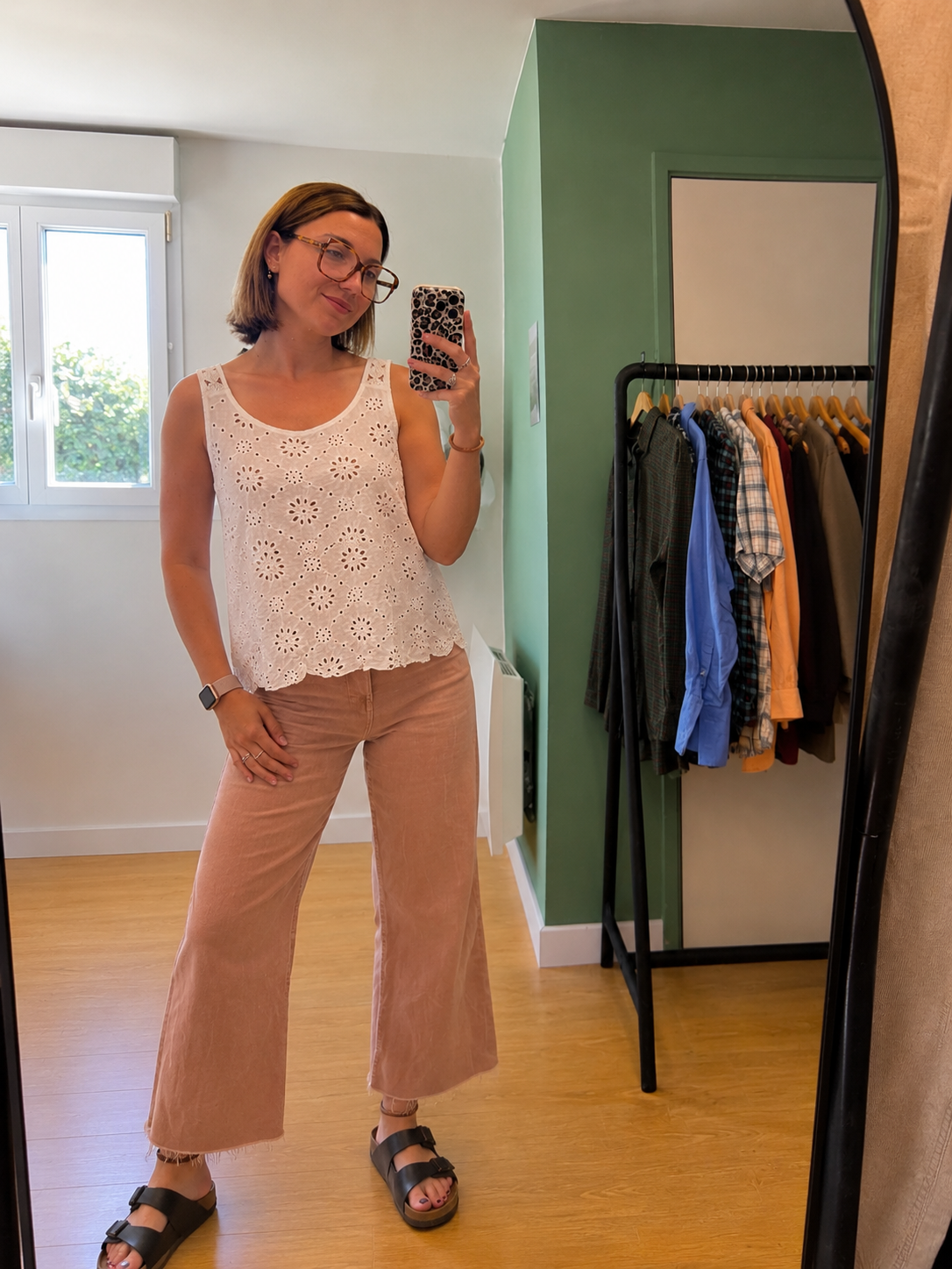 Débardeur en broderie anglaise blanc à bretelles ajourées – Taille M
