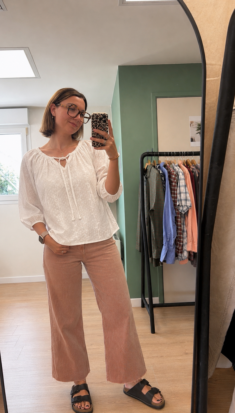 Blouse bohème blanche en coton à manches 3/4 – Taille L