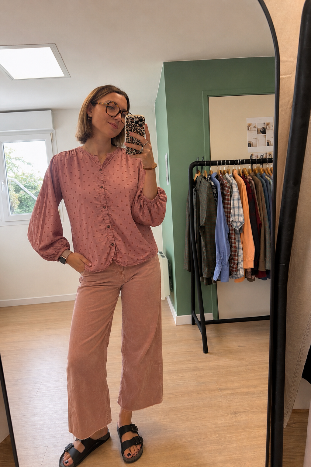 Blouse plumetis vieux rose ZARA 100 % coton – Taille S