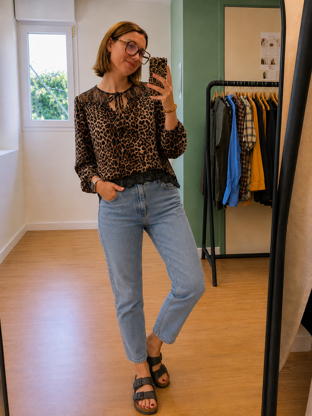 Blouse léopard Zara Basic avec dentelle femme taille S