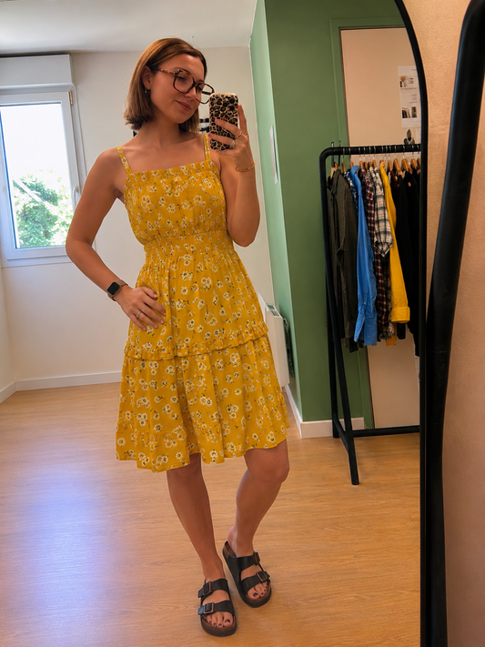 Robe longue fleurie jaune sans marque femme taille XS