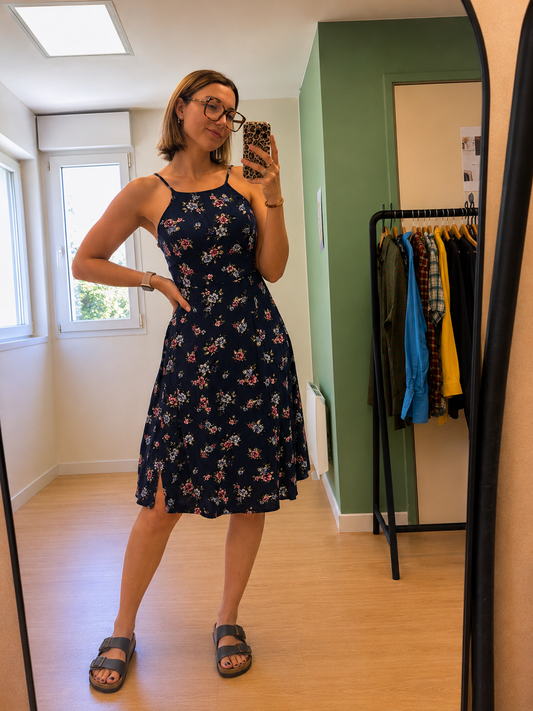 Robe fleurie bleu marine femme taille XS