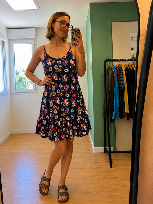 Robe fleurie bleu marine femme taille M