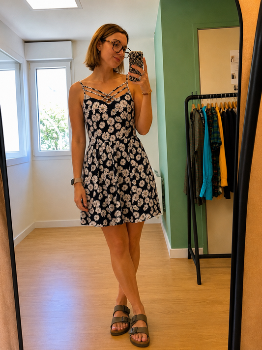 Robe fleurie à bretelles croisées Atmosphere – Taille L