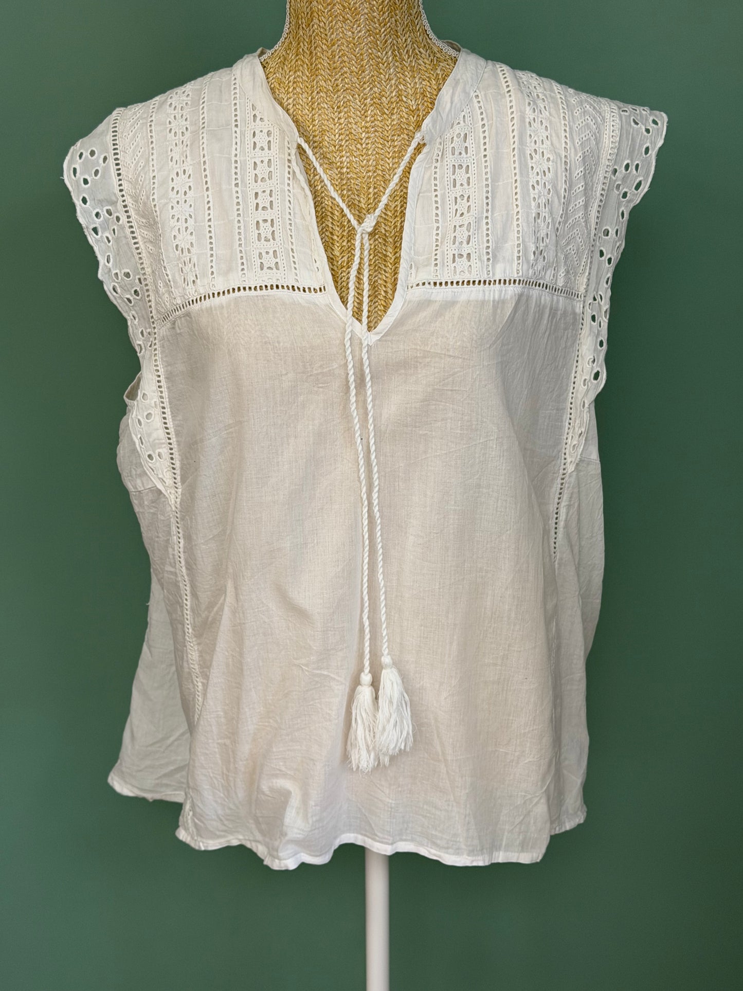 Blouse bohème blanche en coton ajouré femme XL