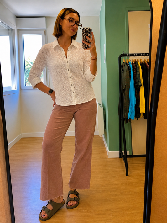 Chemise blanche en broderie anglaise femme taille L
