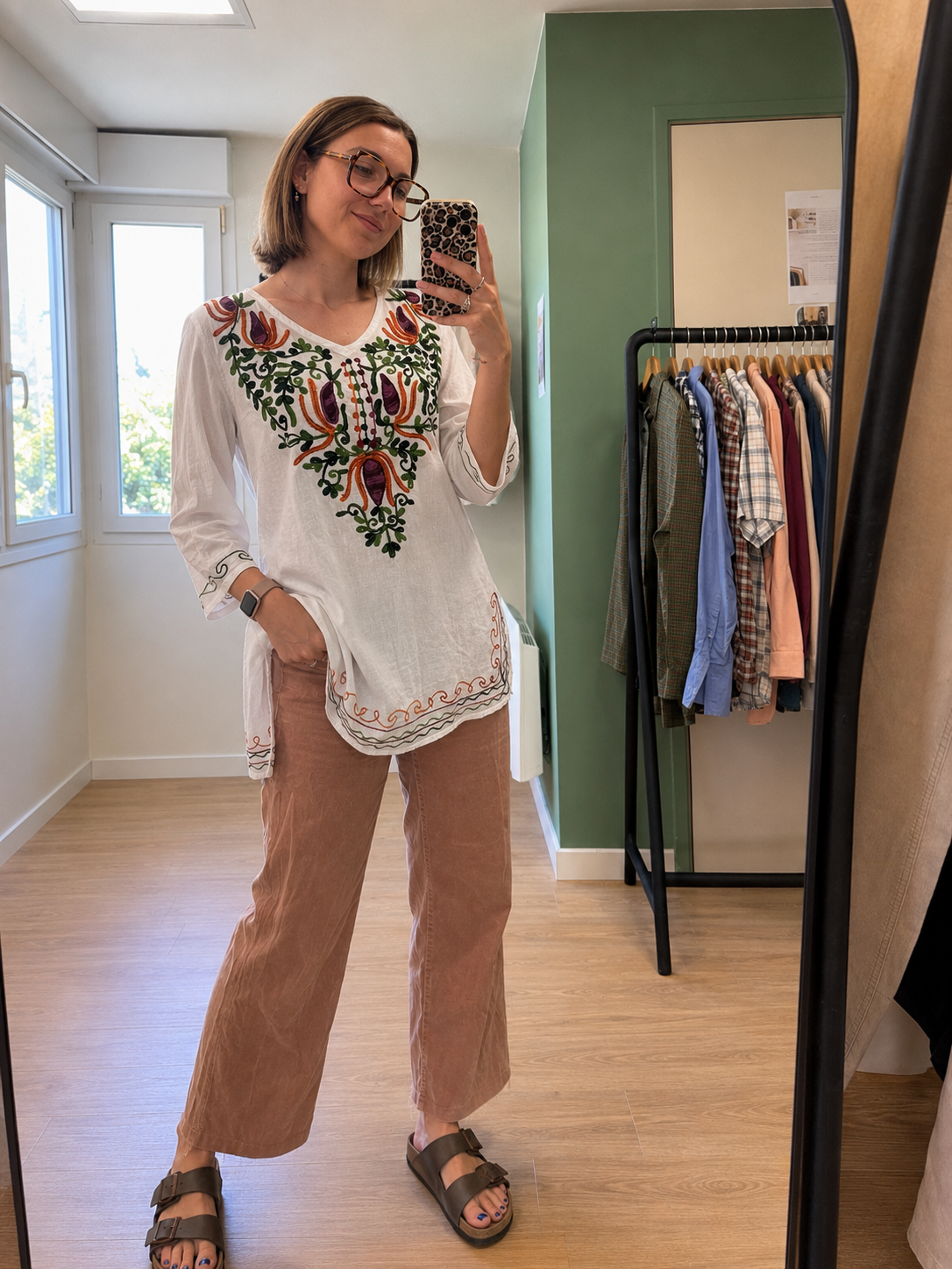 Tunique blanche brodée bohème femme taille L
