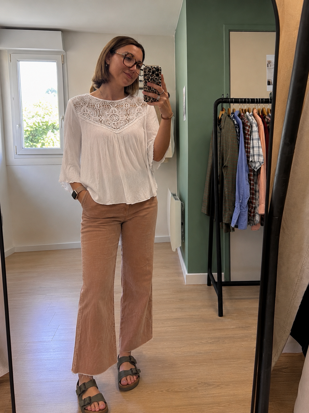 Blouse blanche en gaze de coton et dentelle crochet femme S