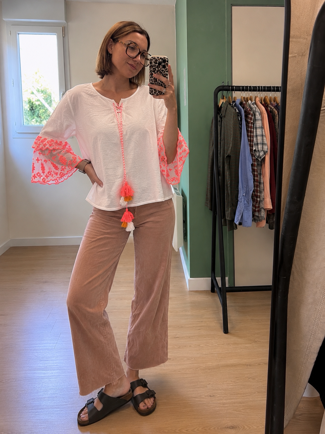 Blouse bohème blanche en coton brodé femme L