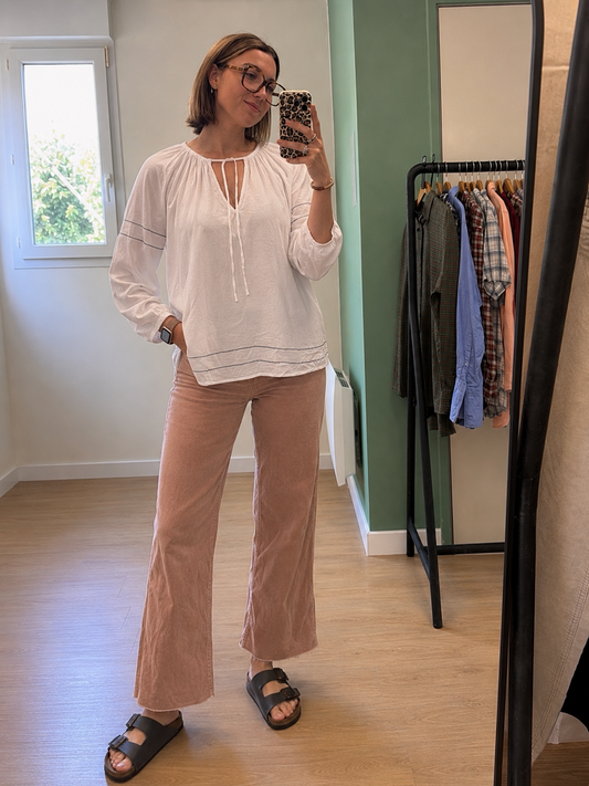 Blouse bohème blanche à liens femme L