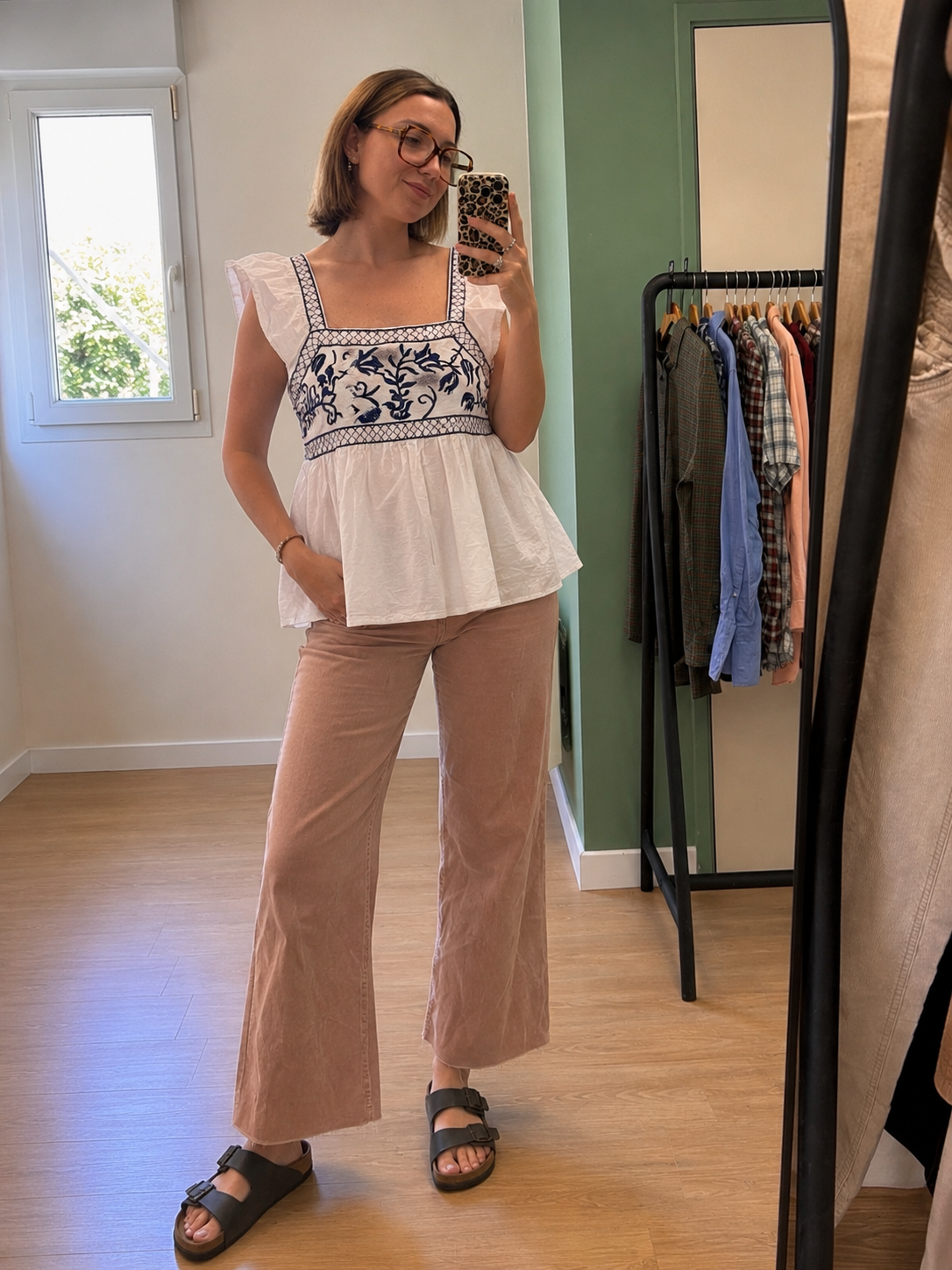 Blouse bohème blanche brodée à volants femme S