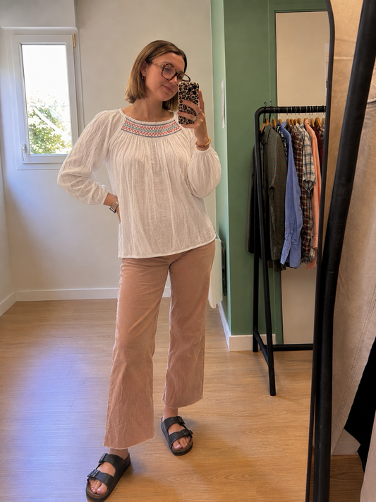 Blouse blanche bohème smockée femme Target M