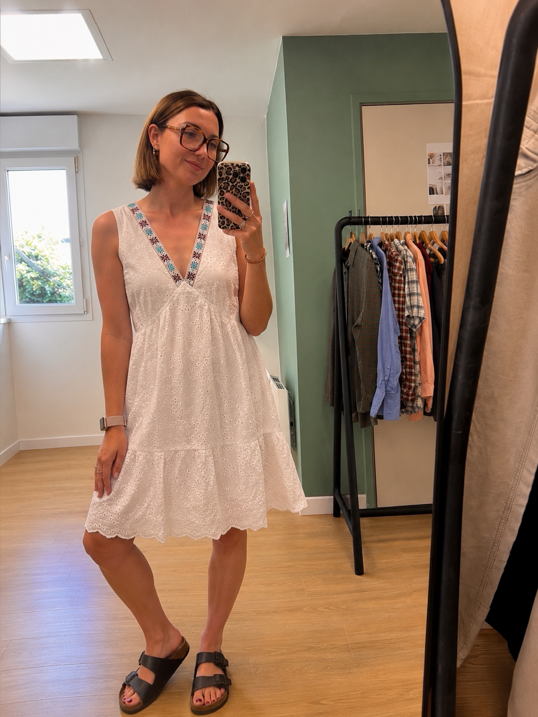 Robe blanche broderie anglaise sans manches femme XL