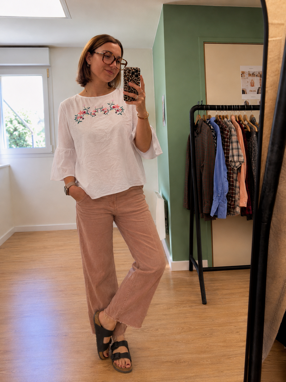 Blouse blanche brodée manches 3/4 femme XL