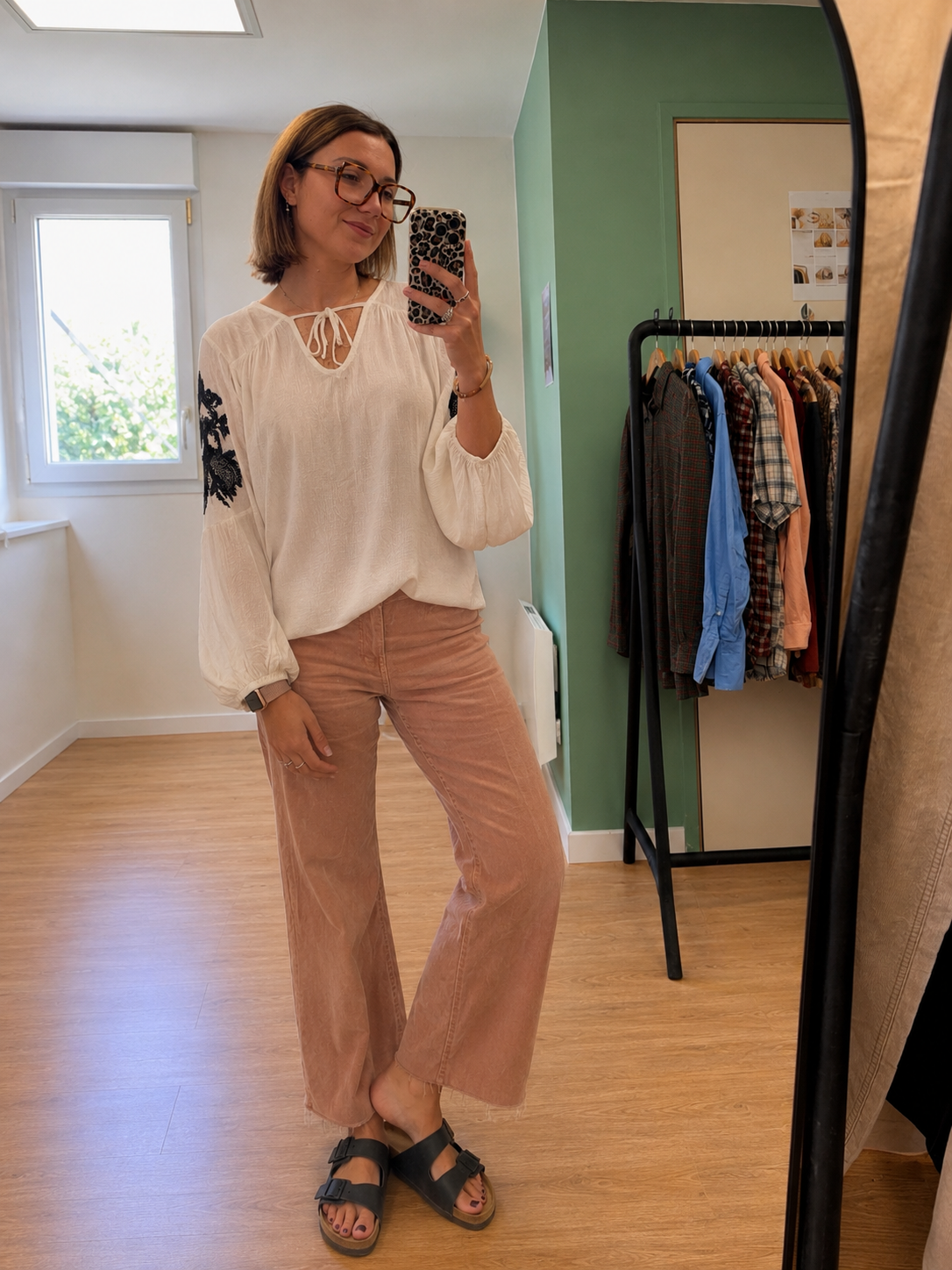 Blouse blanche brodée manches longues femme XL