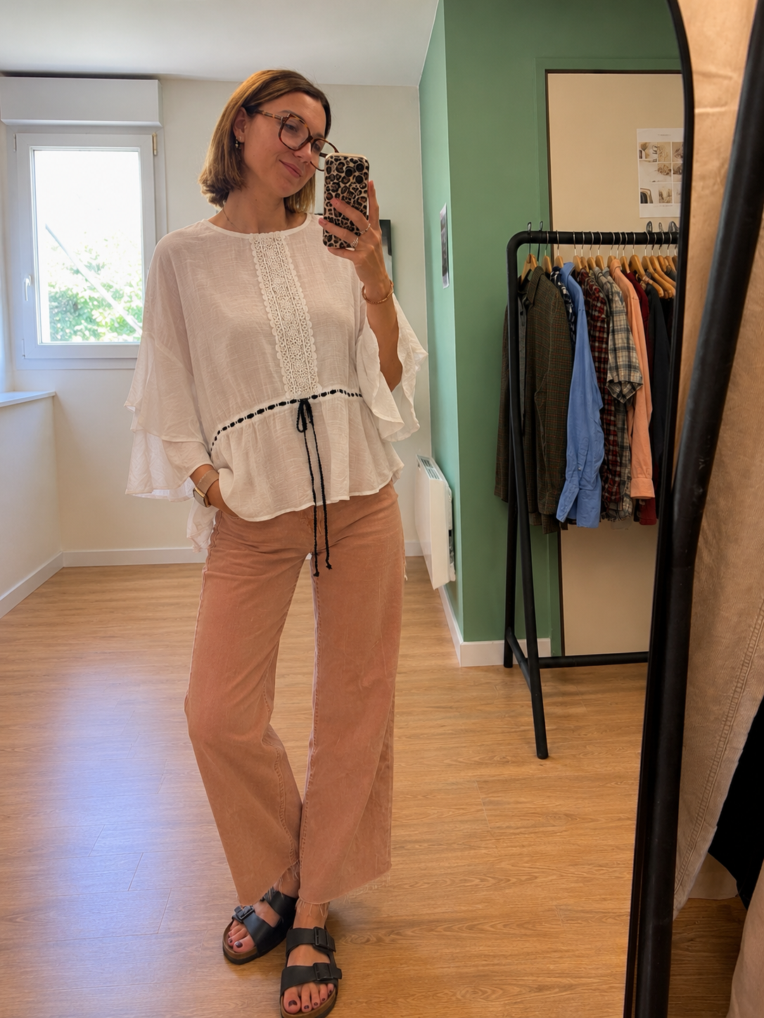 Blouse blanche à volants manches 3/4 femme taille L