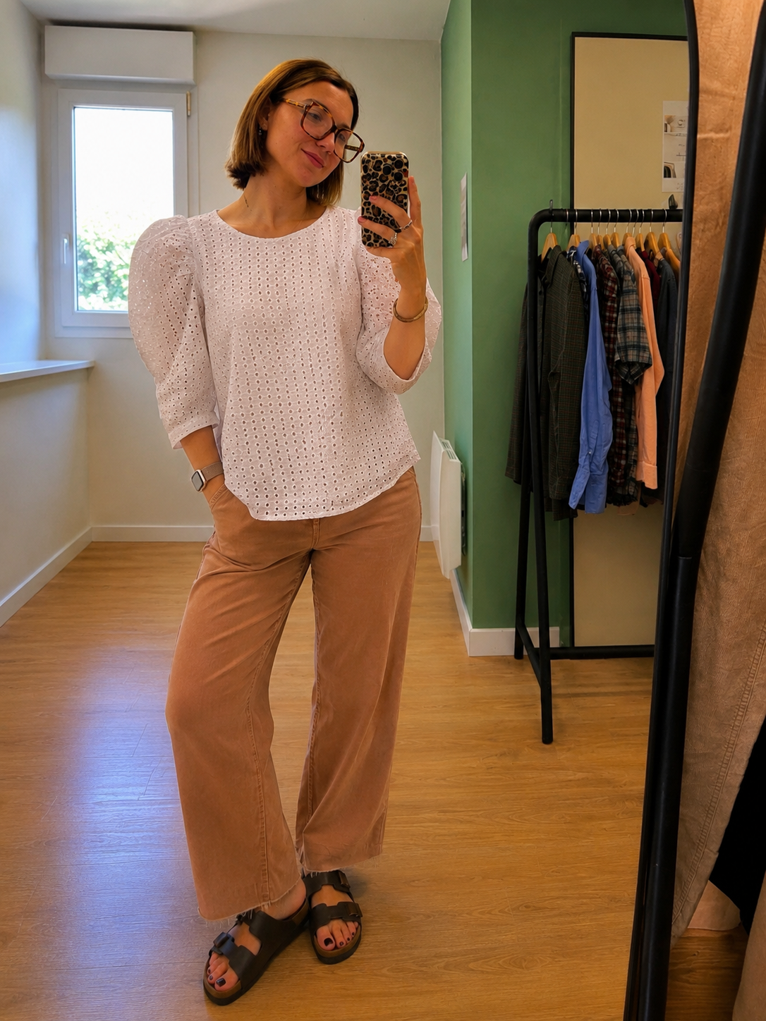 Blouse blanche en broderie anglaise manches bouffantes femme XL