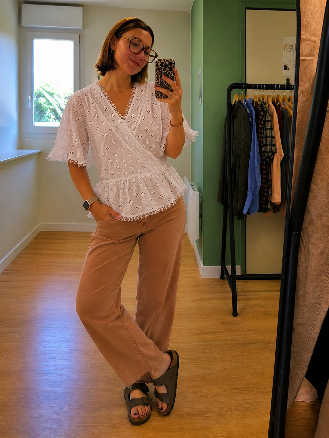 Blouse cache-cœur blanche en broderie anglaise Moss femme XL